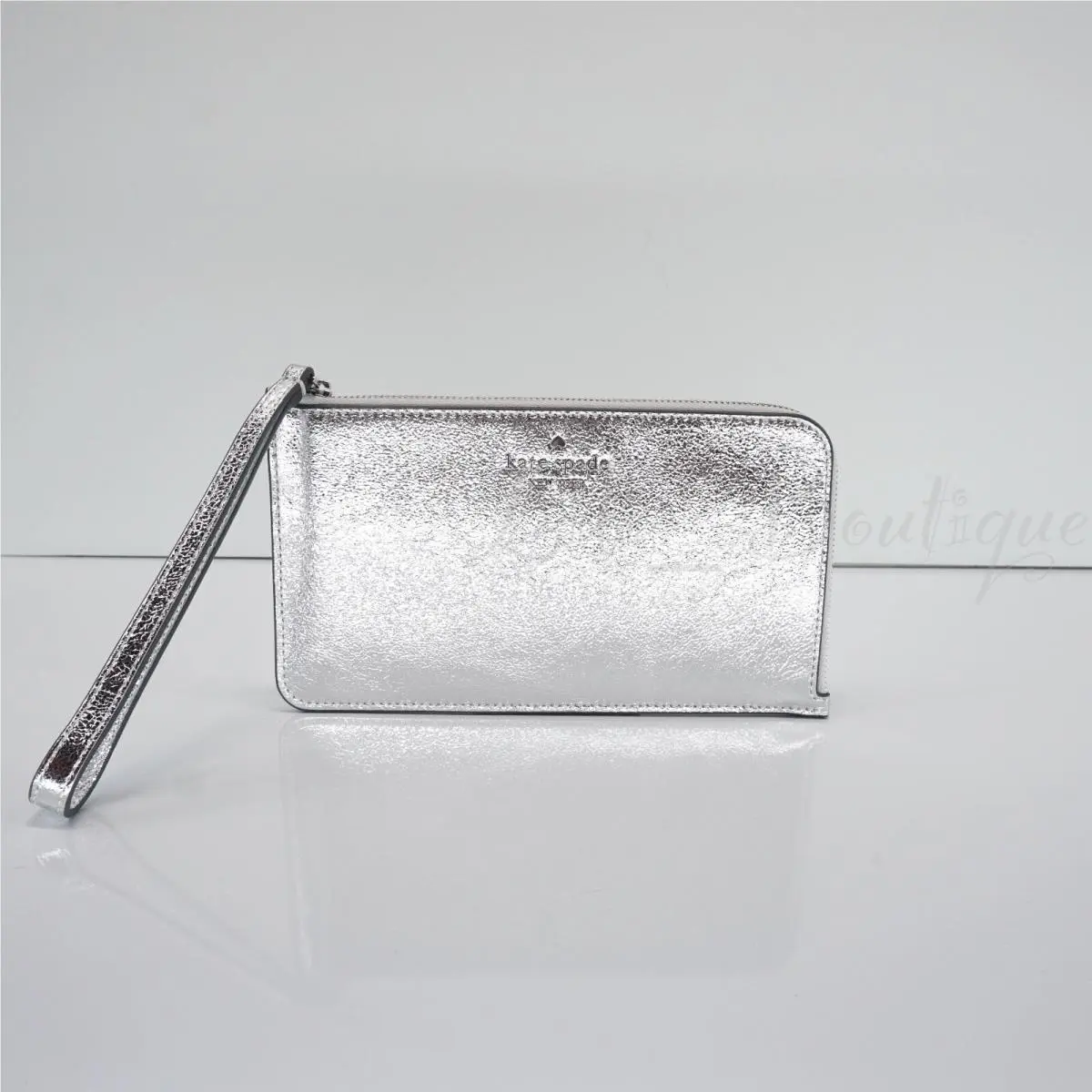 Kate Spade KE635 Lucy Medium L-zip Wristlet Metallic Leather Lunar Light 139 - Exterior: Lunar Light (Silver)
