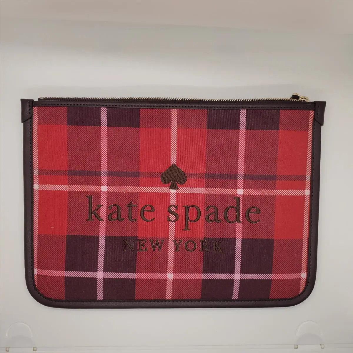 Kate Spade Ella Plaid Berry Stylish Large Zipper Pouch Wallet