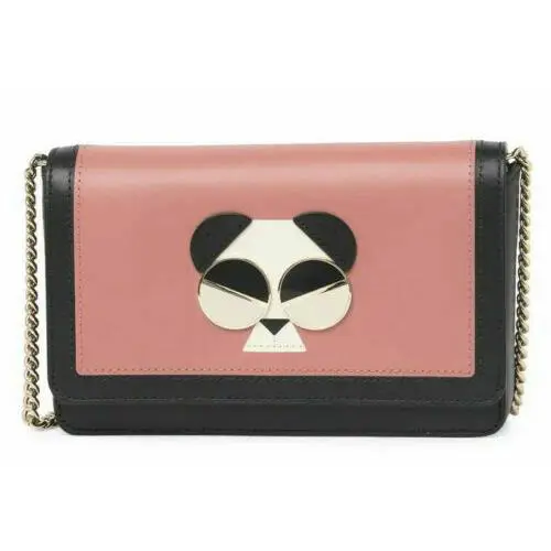 Kate Spade Spademals Gentle Panda Chain Leather Crossbody Shoulder Bag Purse