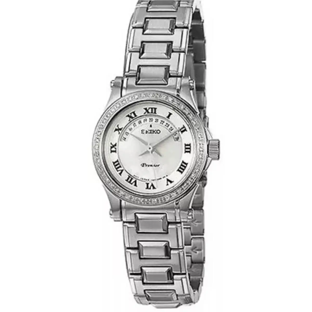 White Mop Dial Diamonds Sapphire Stainless Steel Women`s Watch SXD773 by Seiko