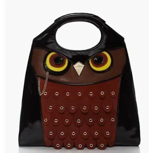Kate Spade Maximillian Maxwell Owl Black Brown Glossy Leather Tote Bag