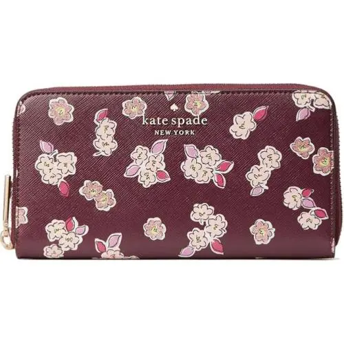 Kate Spade Tinsel Boxed Large Continental Wallet Frosted Floral Deep Berry
