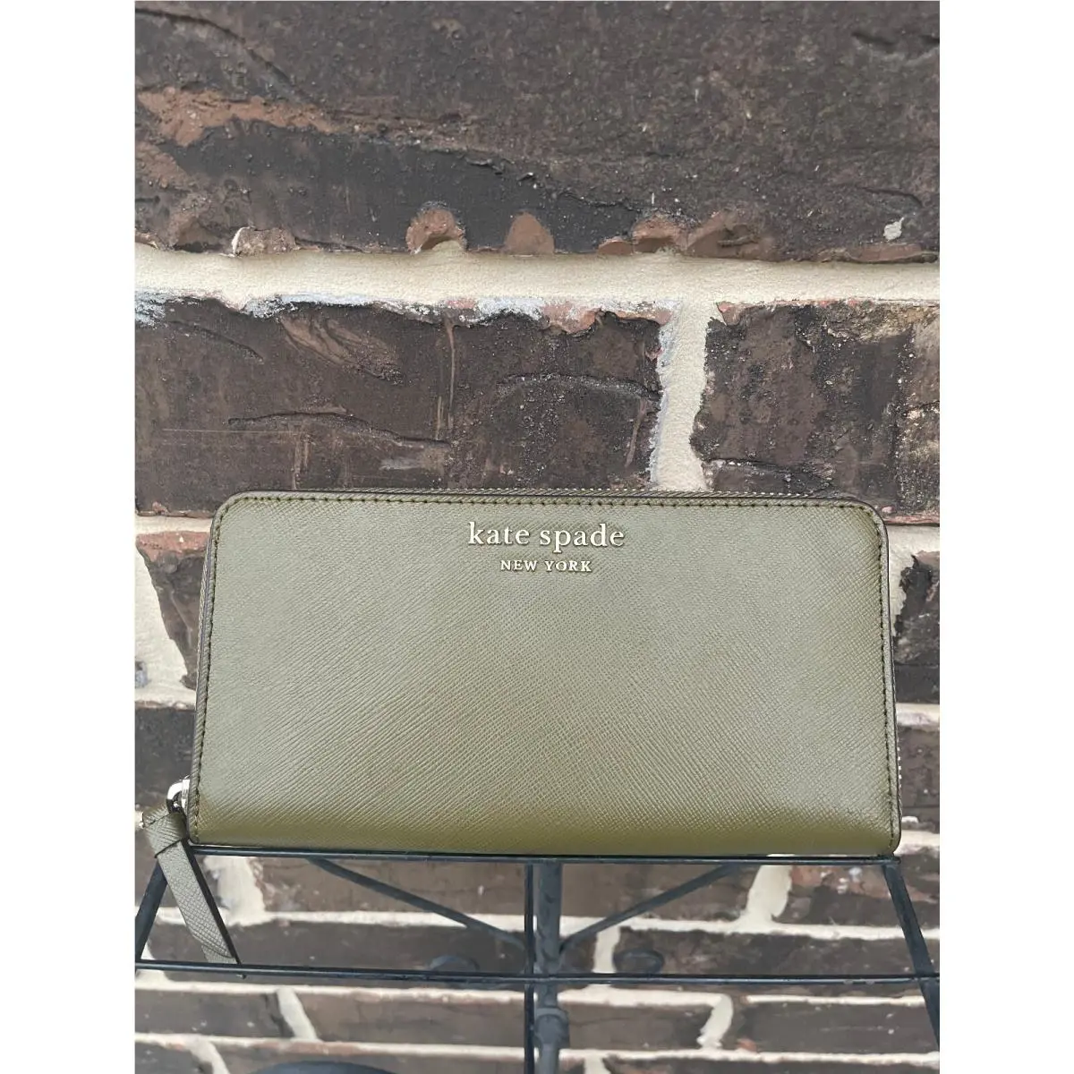 NWT$229 Kate Spade Cameron Zip-around Saffiano Leather Wallet Dred Moss Green LG