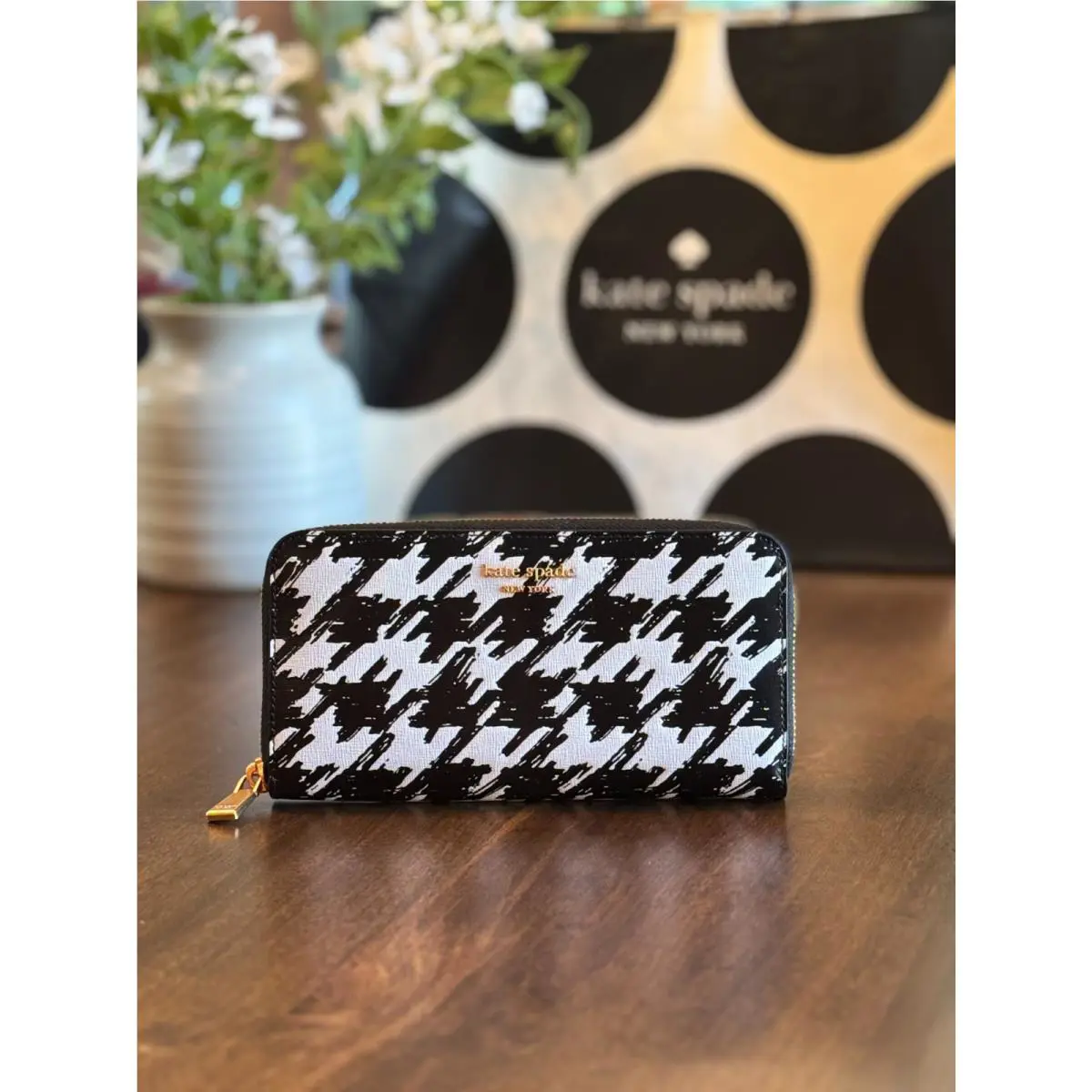 Kate Spade New York Morgan Painterly Houndstooth Zip Around Continental Wallet