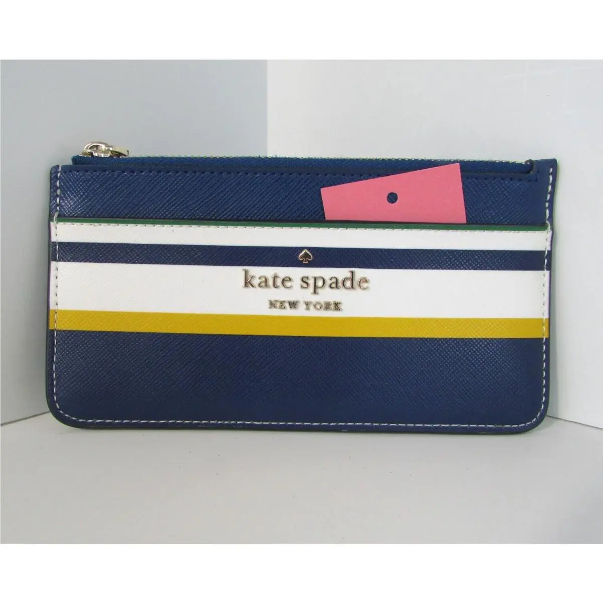 Kate Spade Large Slim Card Holder Wallet Staci Maritime Stripe Navy Blue