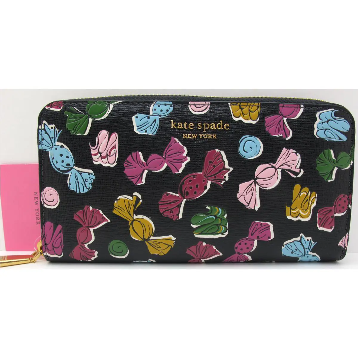 Kate Spade Morgan Assorted Candies Embossed Leather Zip Around Wallet Black