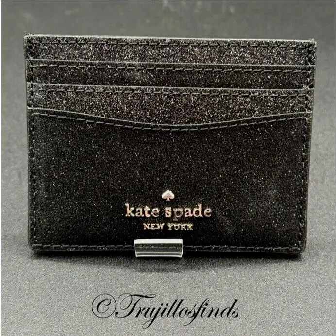 Kate Spade Boxed Small Slim Card Holder Black Glitter WLRO0214 New