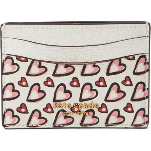 New  Morgan Hearts Small Slim Card Holder Cream Multi by Kate Spade