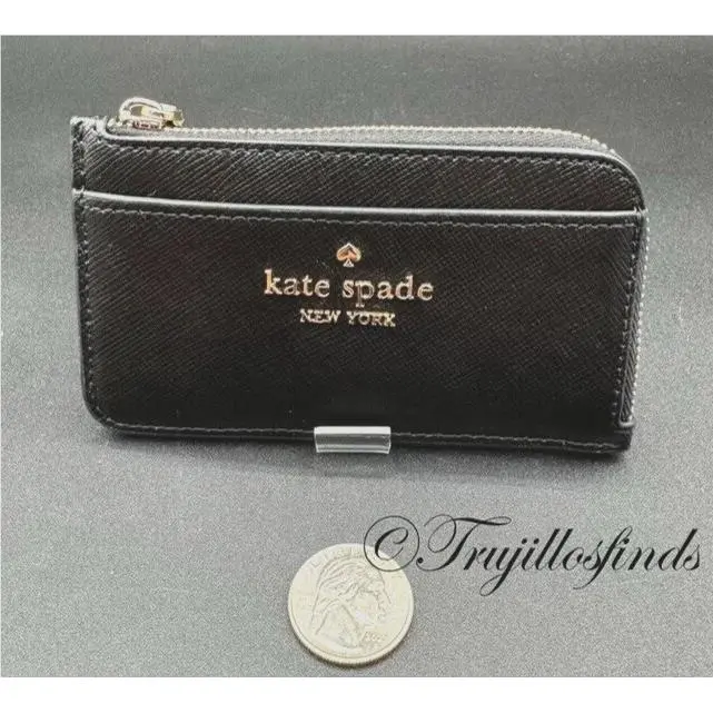 Kate Spade Madison Saffiano Leather Top Zip Card Holder Black KC583 New