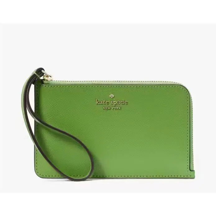 Kate Spade Lucy Small L Zip Wristlet Turtle Green Leather Wallet KH613
