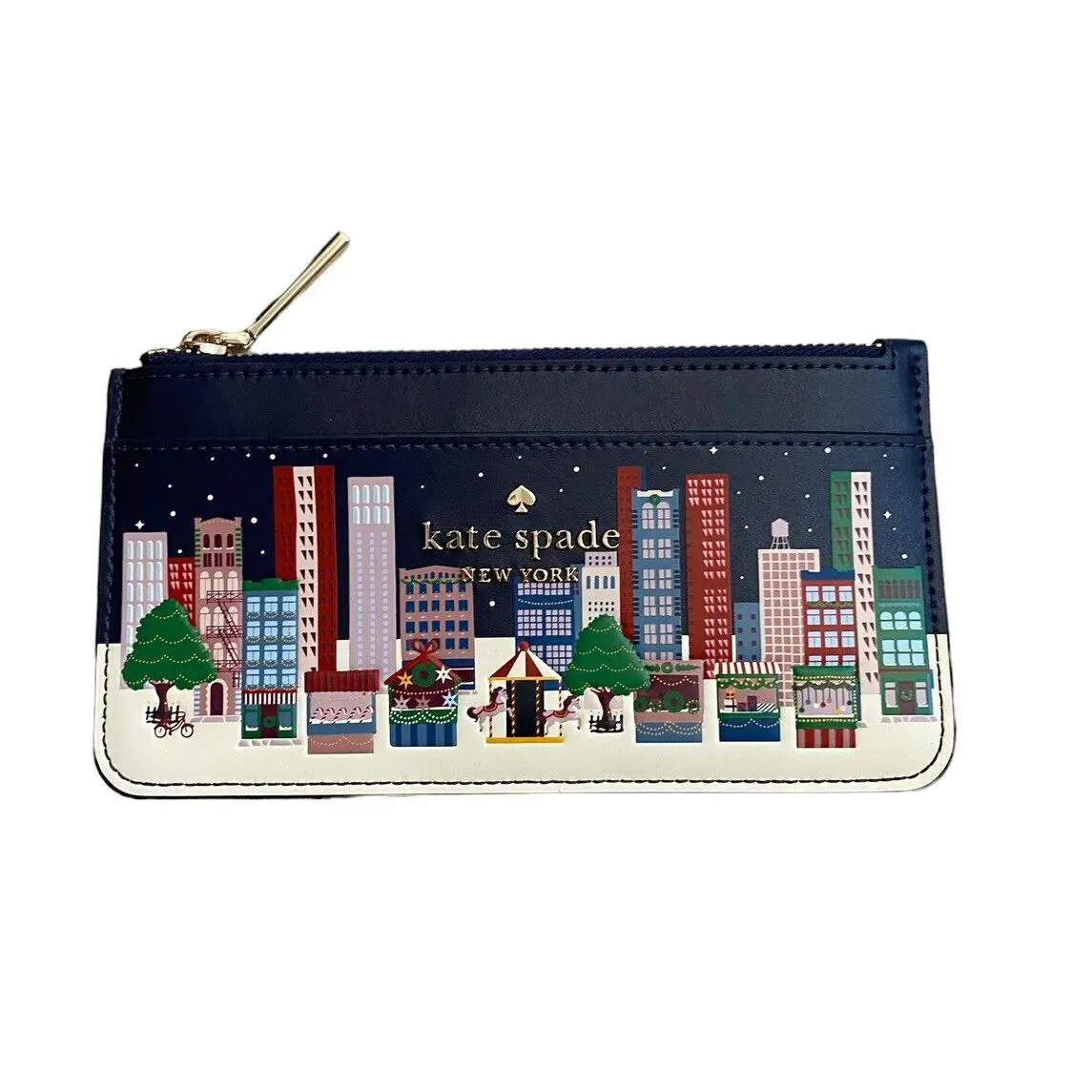 Kate Spade Winter Wonders Large Slim Card Holder Wallet Leather Holidays
