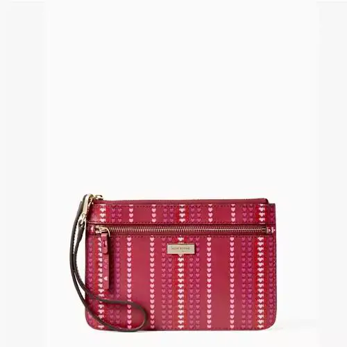 Kate Spade Wristlet Tinie Shore Street Heart Stripe Cranberry WLRU5993