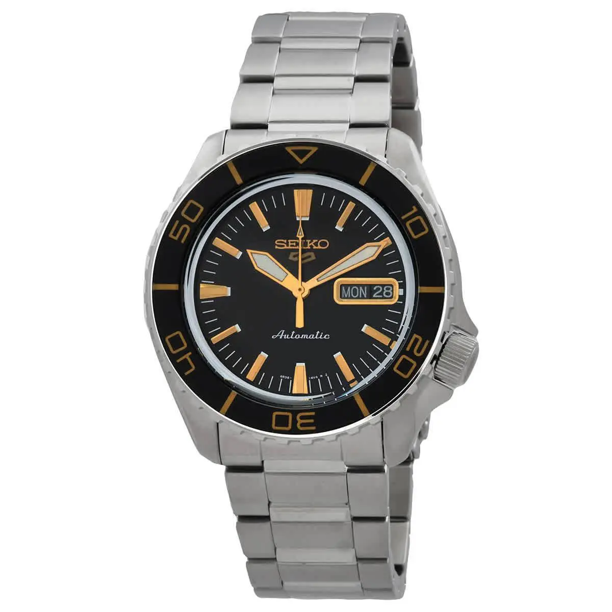 Seiko 5 Sports Skx Automatic Black Dial Men`s Watch SRPK99K1 - Dial: Black, Band: Silver-tone, Bezel: Silver-tone