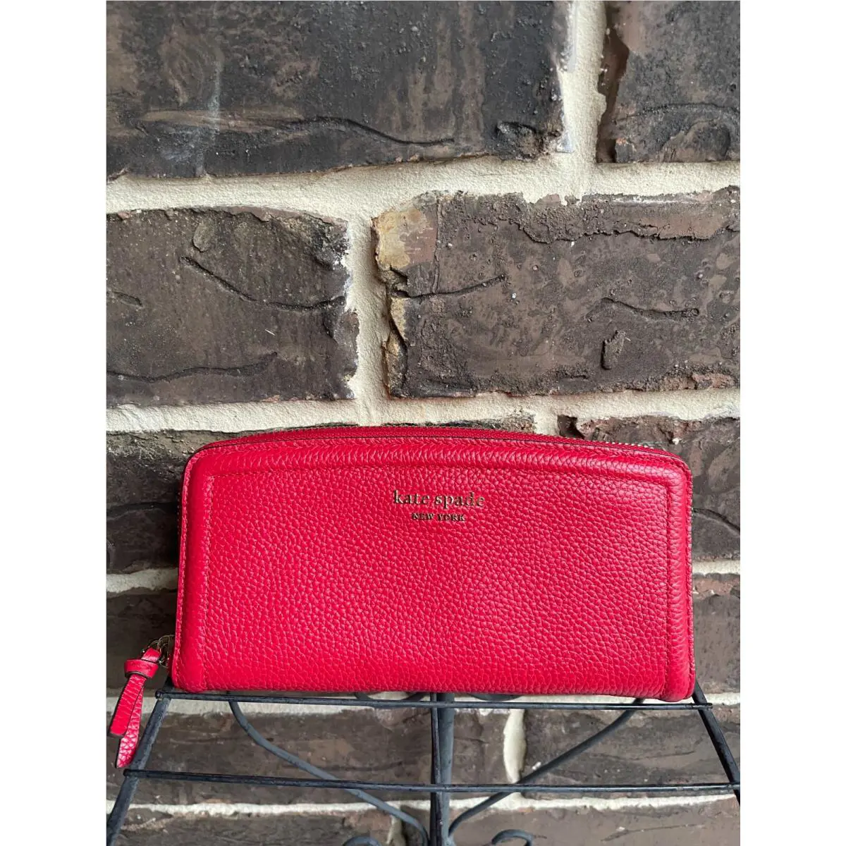 Kate Spade Knott Pebbled Leather Slim Continental Wallet Red