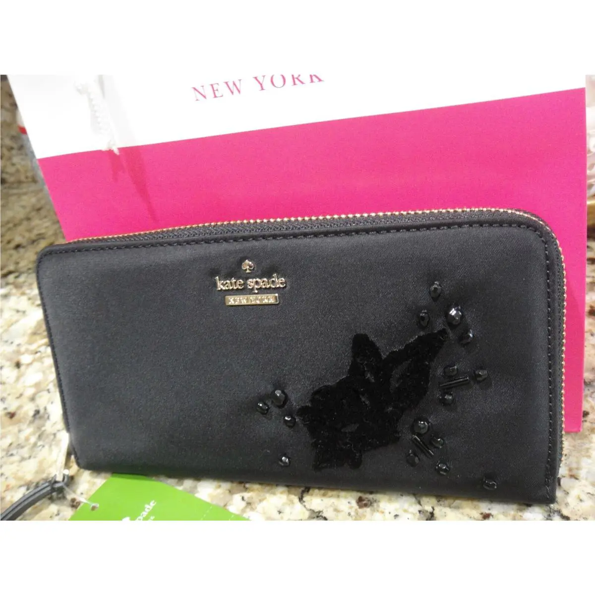 New Kate Spade Neda Dawn Place Embellished Black Nylon WALLET.100%AUTHENTIC