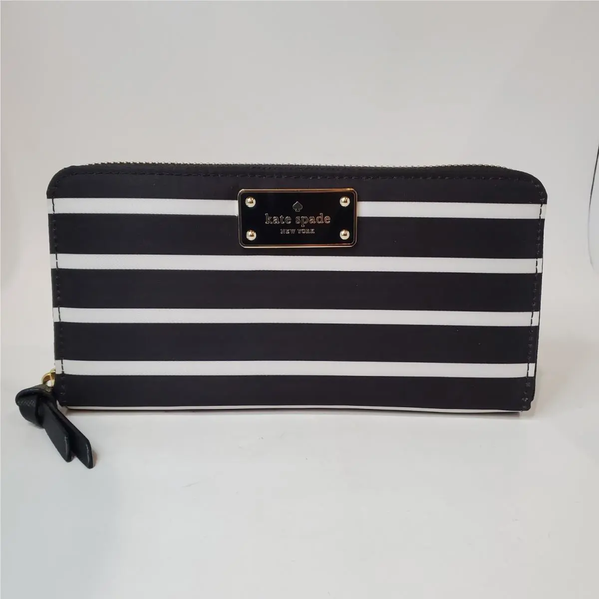 Kate Spade Neda Wilson Road French Black Multi Stripe Zip Wallet
