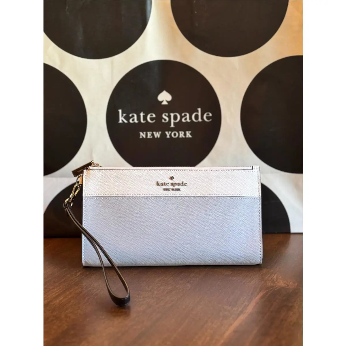 Kate Spade Madison Double Zip Saffiano Leather Wristlet Clutch - Platinum Grey
