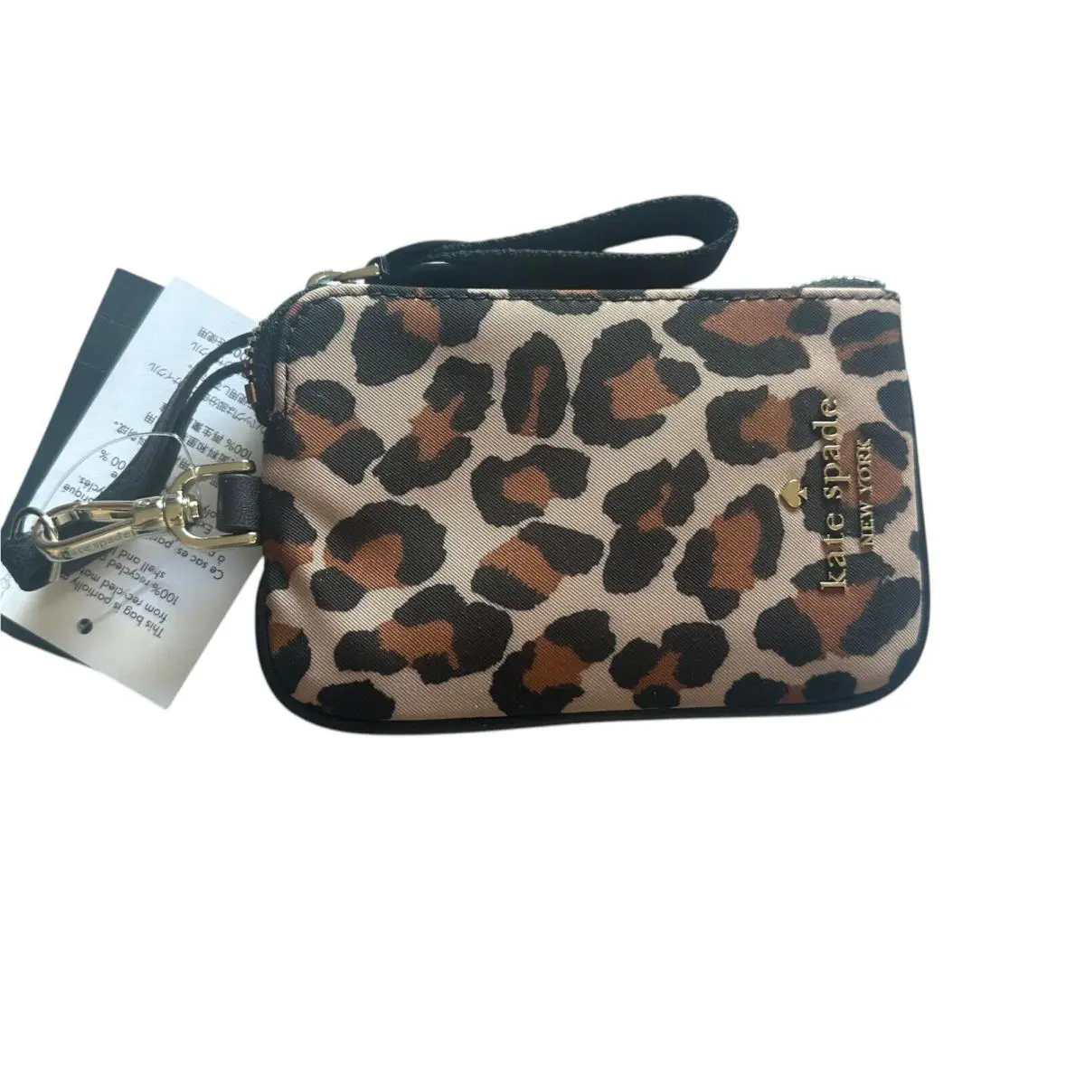 Kate Spade Chelsea Spotted Leopard Small Wallet with Neck Strap Browns Black