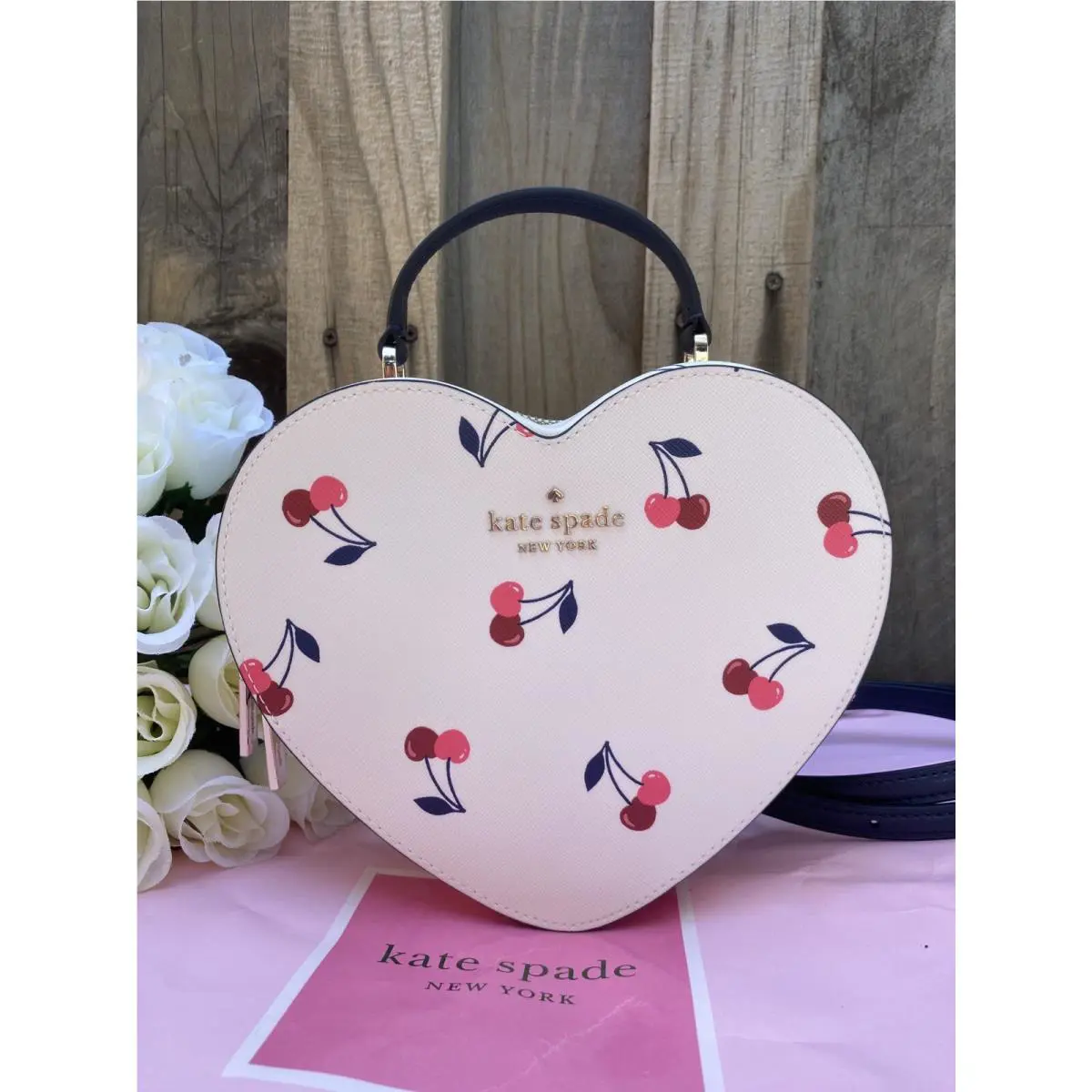Kate Spade New York Love Shack Cherry Heart Crossbody in Cream