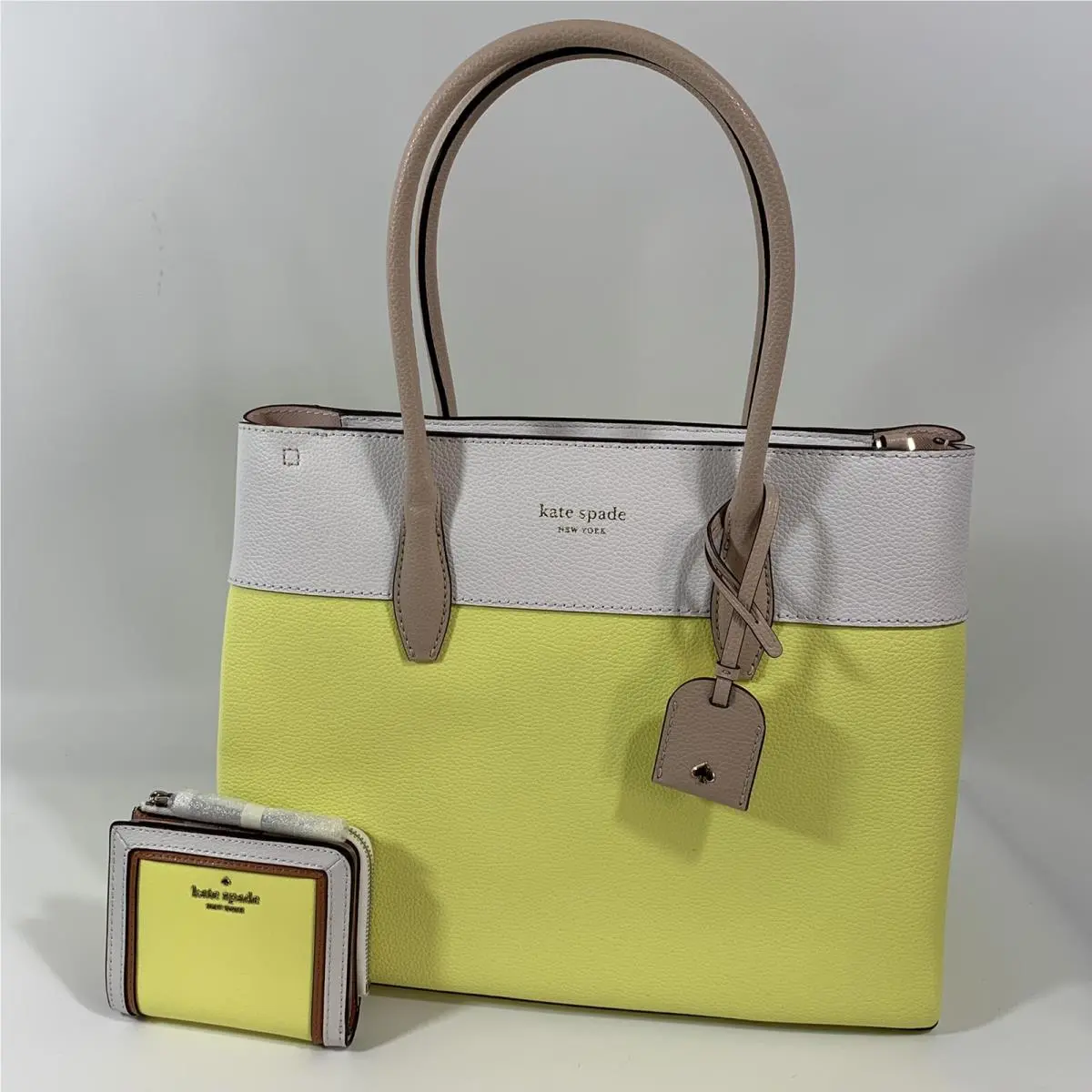Kate Spade Eva Medium Satchel Crossbody Lime Patterson Wallet Set Colorblock