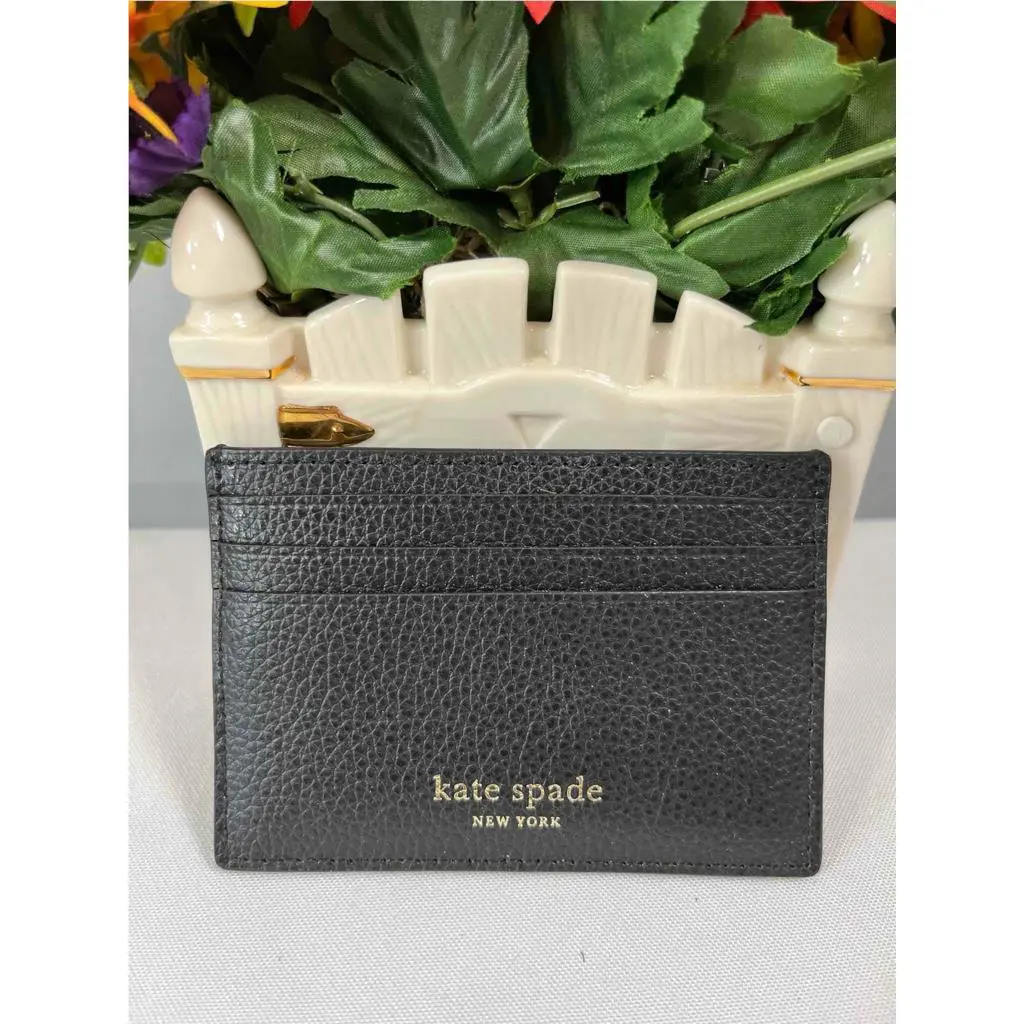 Kate Spade Black Refined Grain Leather Small Slim ID Card Holder WLRU6277