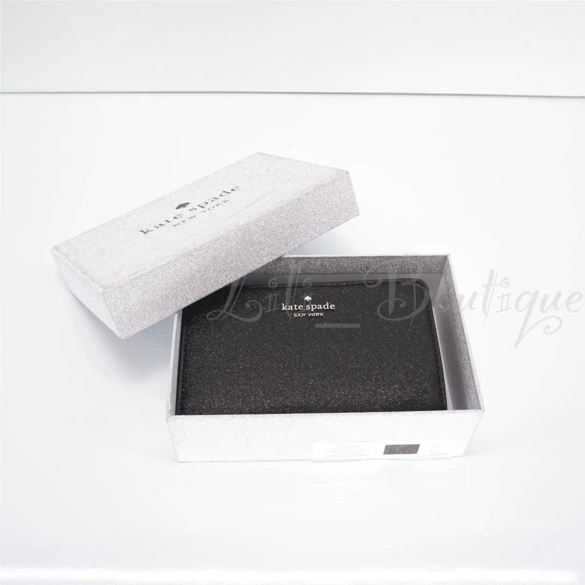 Kate Spade Tinsel Boxed Medium Compact Bifold Wallet K9254 Glitter Black 199