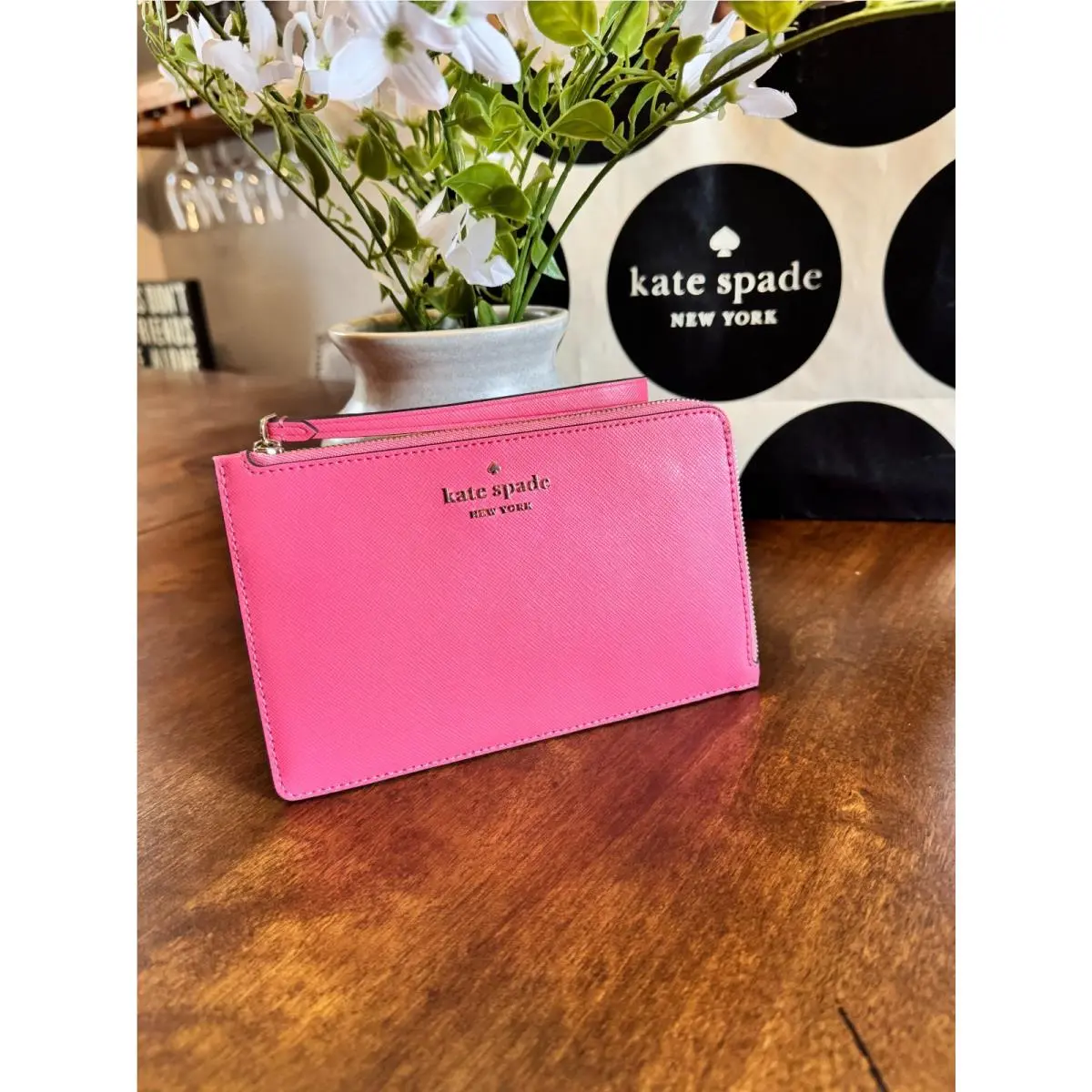 Kate Spade Staci Medium L-zip Wristlet Wallet Clutch - Garden Pink