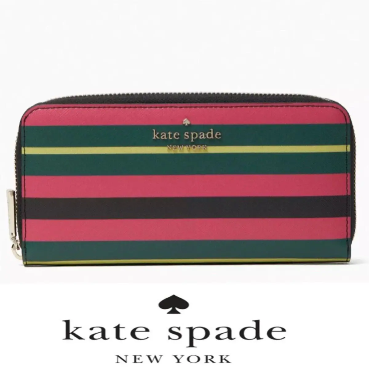 Kate Spade New York Staci 2021 Holiday Multi Striped Large Zip Wallet K5365 New