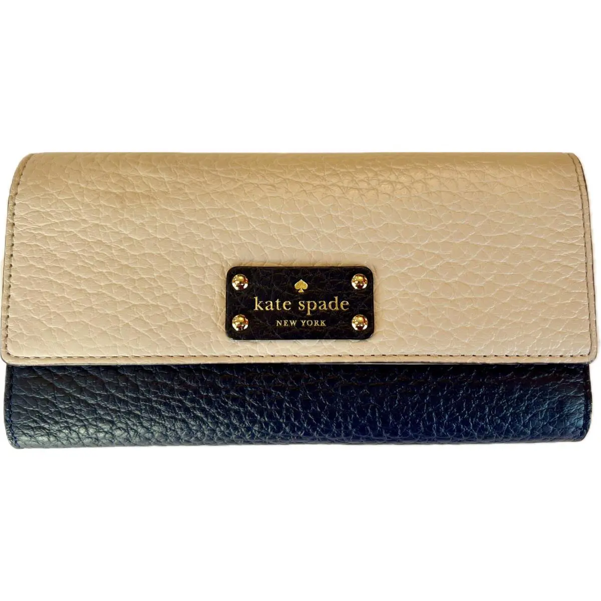 Kate Spade Bay Street Sandra Wallet Clutch Pebbled Leather Soft Navy Cream