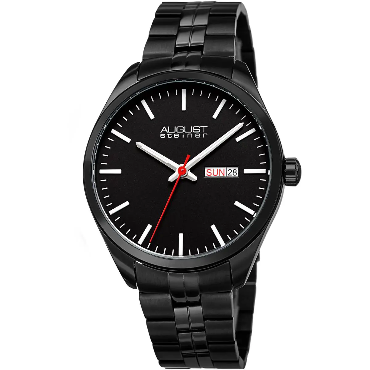 Men`s  AS8271 Quarts Movement Day Date Bracelet Watch Black by August Steiner
