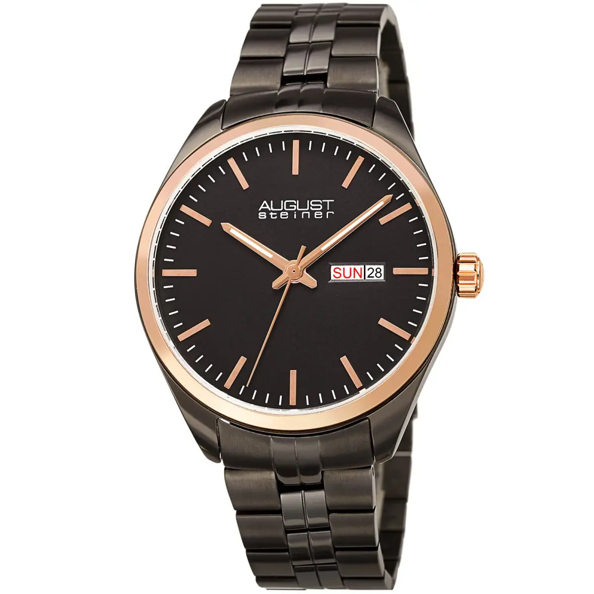 Men`s  AS8271 Quarts Movement Day Date Bracelet Watch Gray/Gunmetal Gray by August Steiner