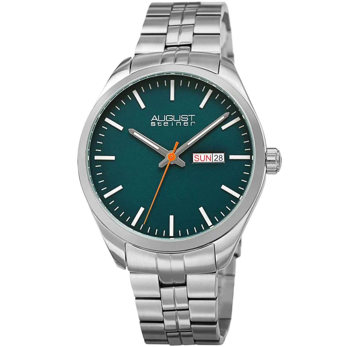 Men`s  AS8271 Quarts Movement Day Date Bracelet Watch Silver Tone by August Steiner