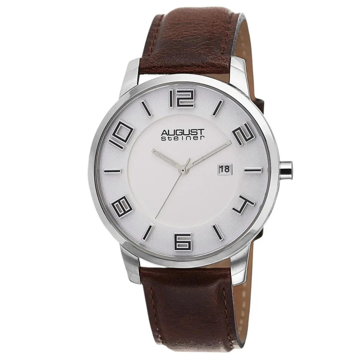 Men`s  AS8108 Swiss Quartz Ultra-thin Date Black Leather Watch Brown by August Steiner