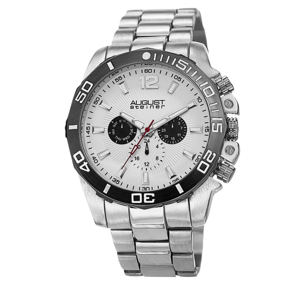 AS8113 Men’s Swiss Multifunction Day Date Bracelet Watch Brilliant Stainless by August Steiner