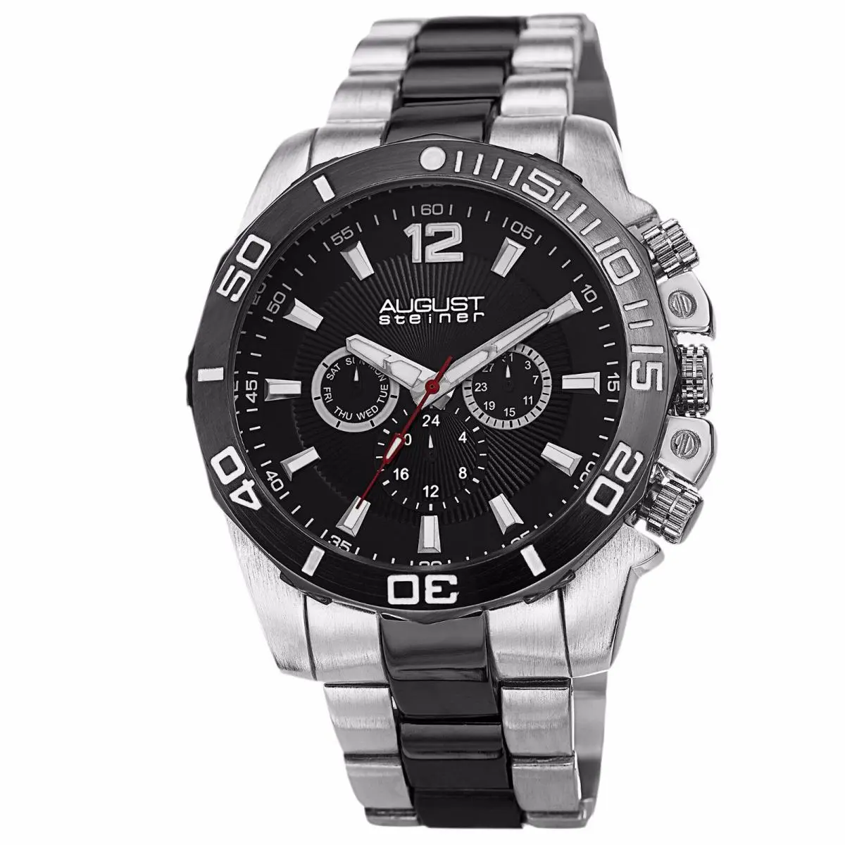 AS8113 Men’s Swiss Multifunction Day Date Bracelet Watch Finished Two Tone Black by August Steiner