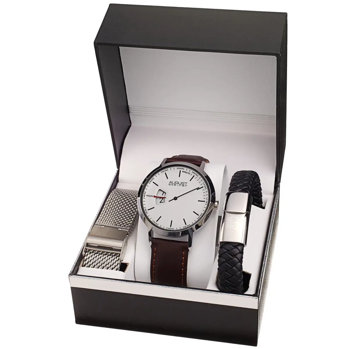 AS8294 Men`s Quartz Hour Display Two Extra Bands Watch Set by August Steiner