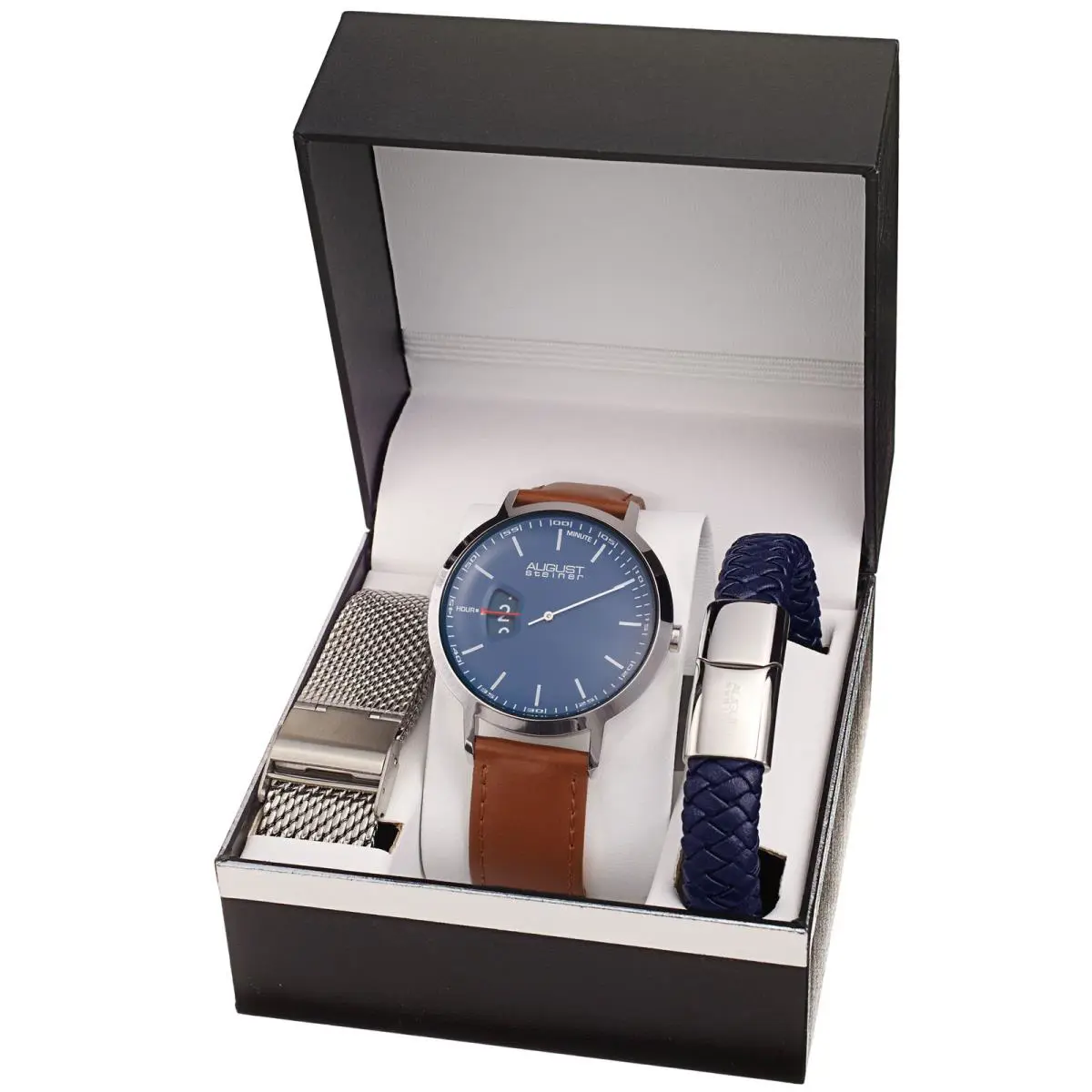 AS8294 Men`s Quartz Hour Display Two Extra Bands Watch Set Blue by August Steiner