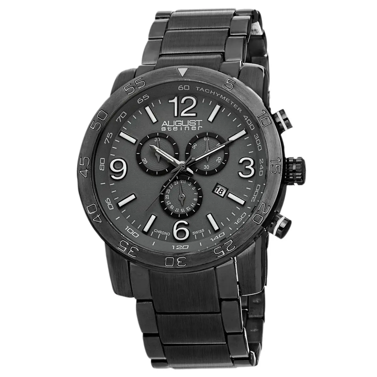 Men`s August Steiner AS8097GN Swiss Chronograph Tachymeter Gunmetal Watch