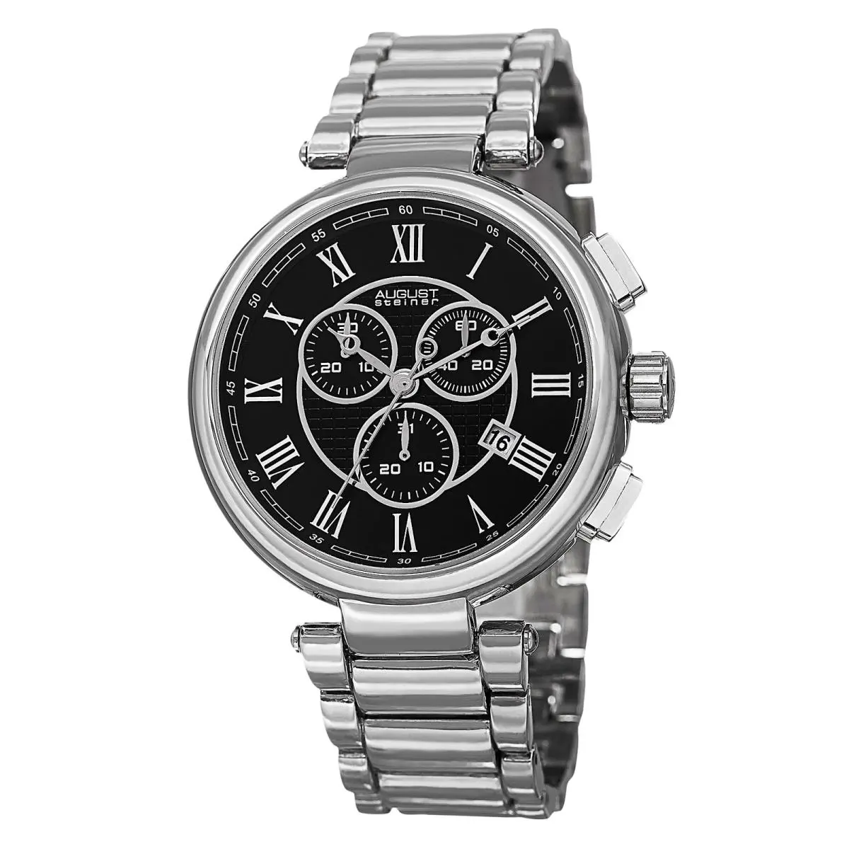Men`s  AS8148SSB Swiss Chronograph Black Dial Silver-tone Wat by August Steiner