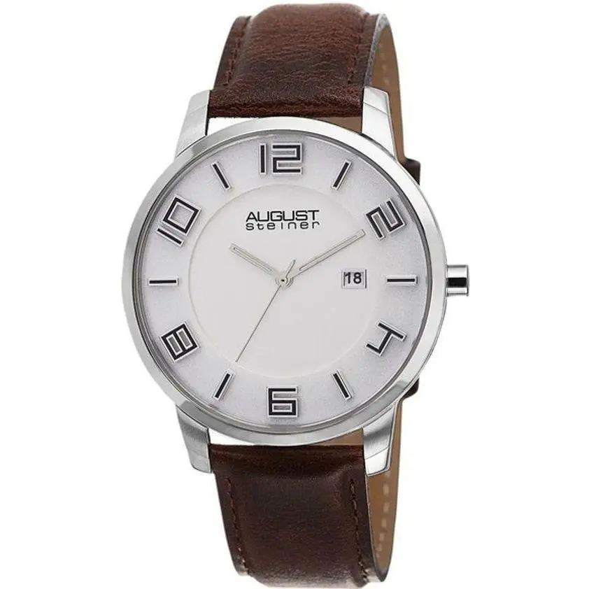 August Steiner AS8108BR Swiss Quartz Date Brown Leather Strap Mens Watch