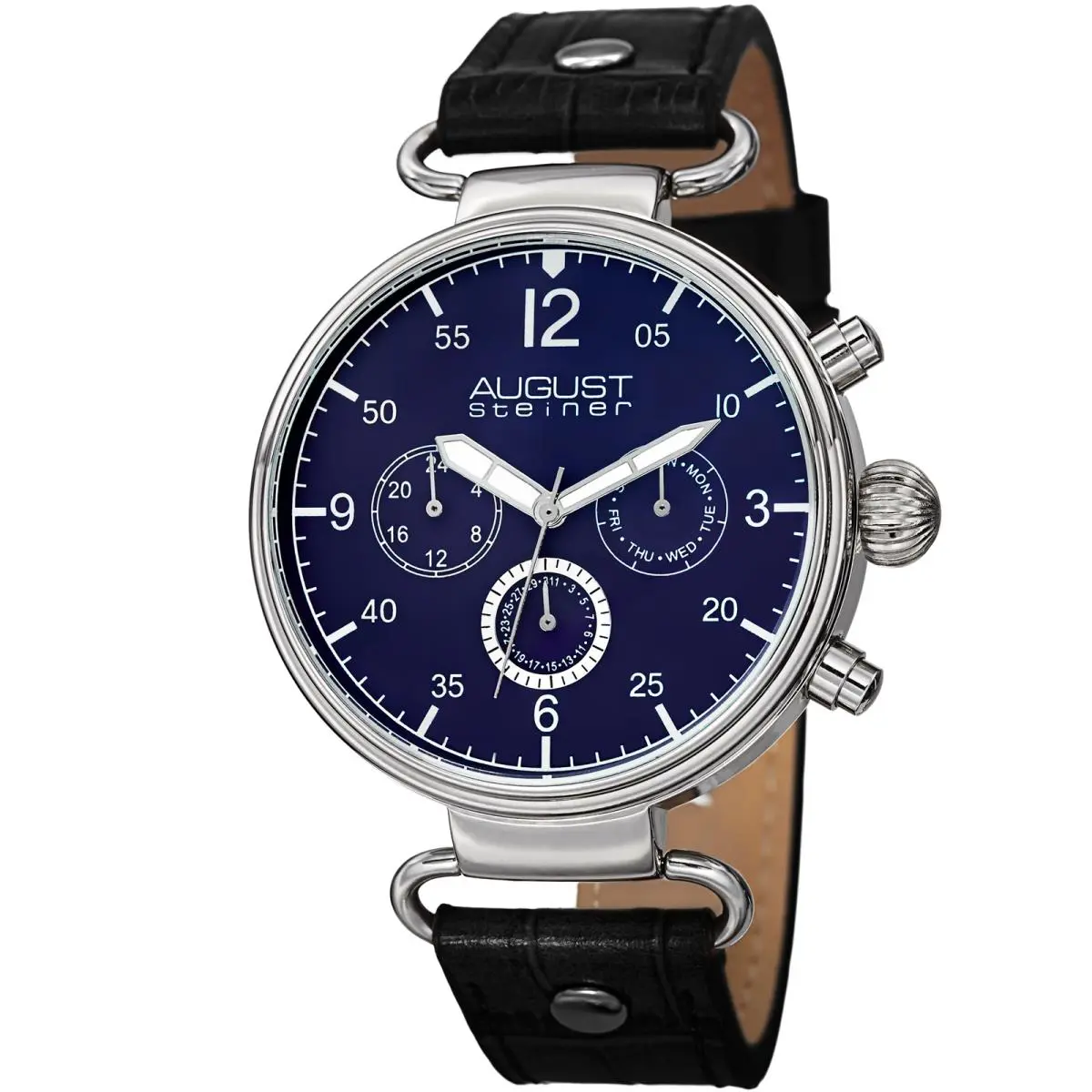 Men`s August Steiner AS8131BKBU Swiss Quartz Day/date Black Leather Watch