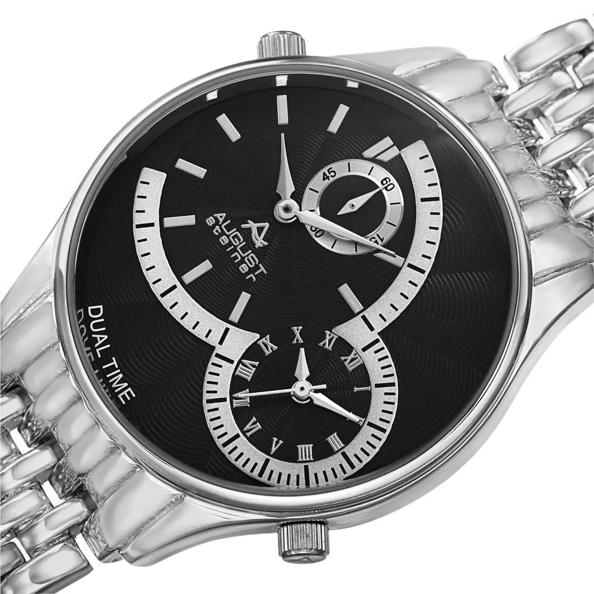 Men`s August Steiner AS8141BU Swiss Quartz Dual Time Silver-tone Watch TV1