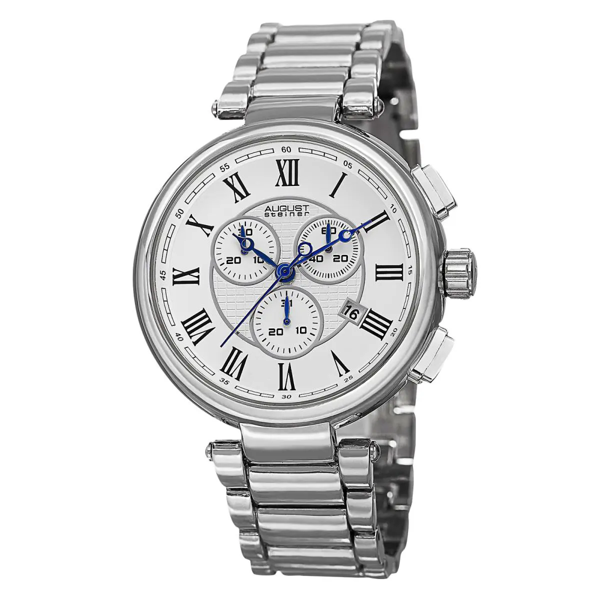 Men`s  AS8148SS Swiss Chronograph White Dial Silver-tone Watch by August Steiner