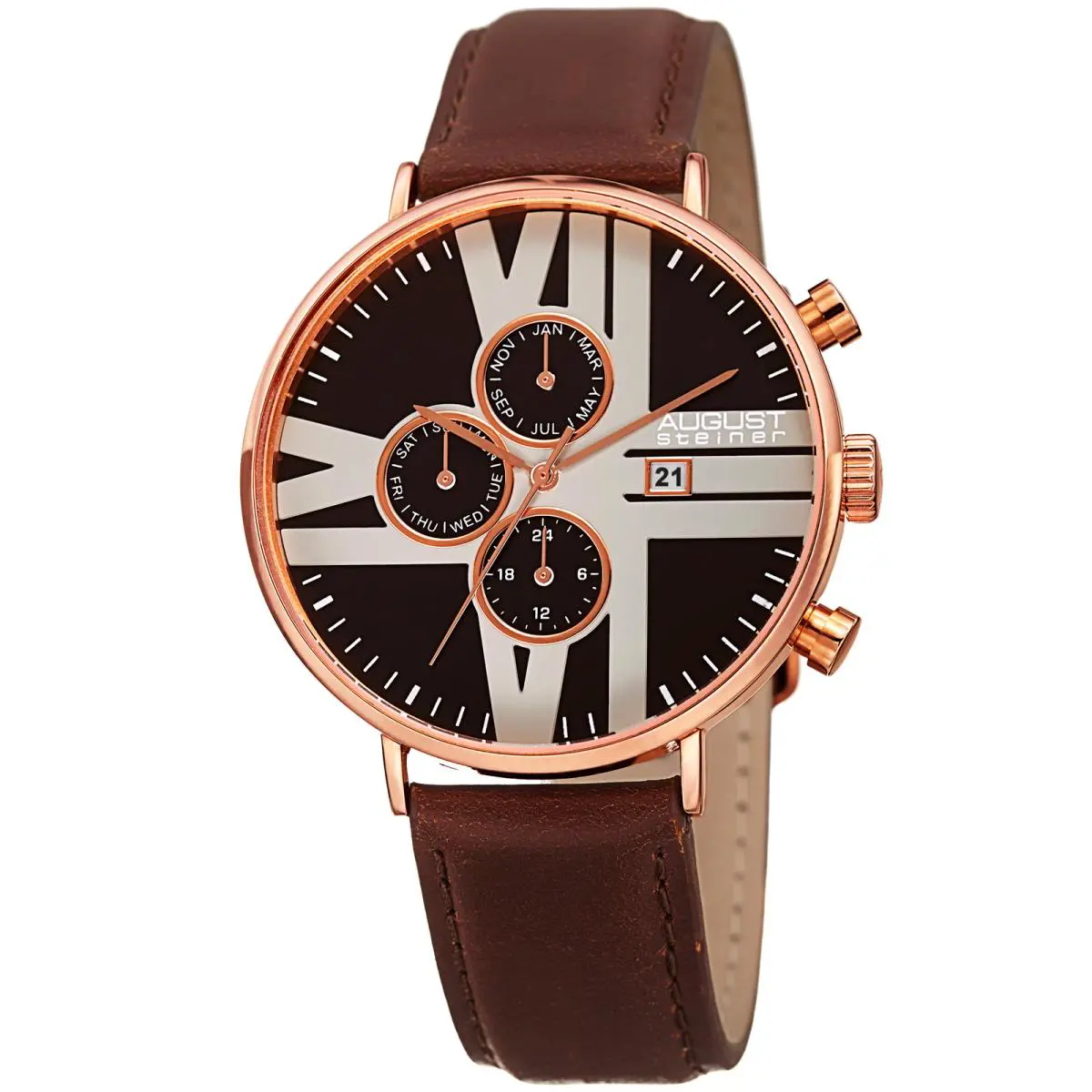 Men`s August Steiner AS8212RGB 24 Hour Counter Date Leather Strap Watch