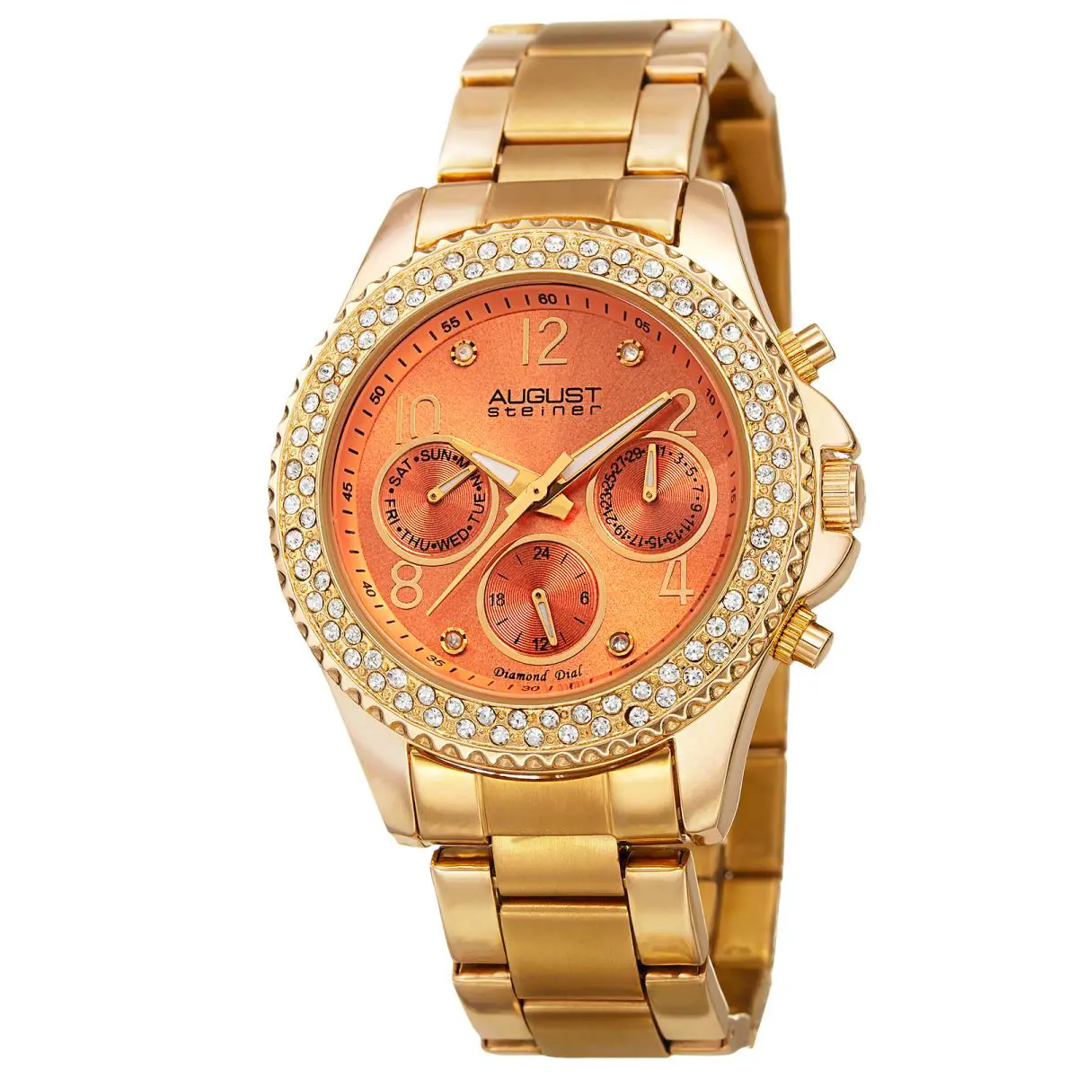 Women`s August Steiner AS8136YGOR Orange Diamond Dial Gold-tone Bracelet Watch