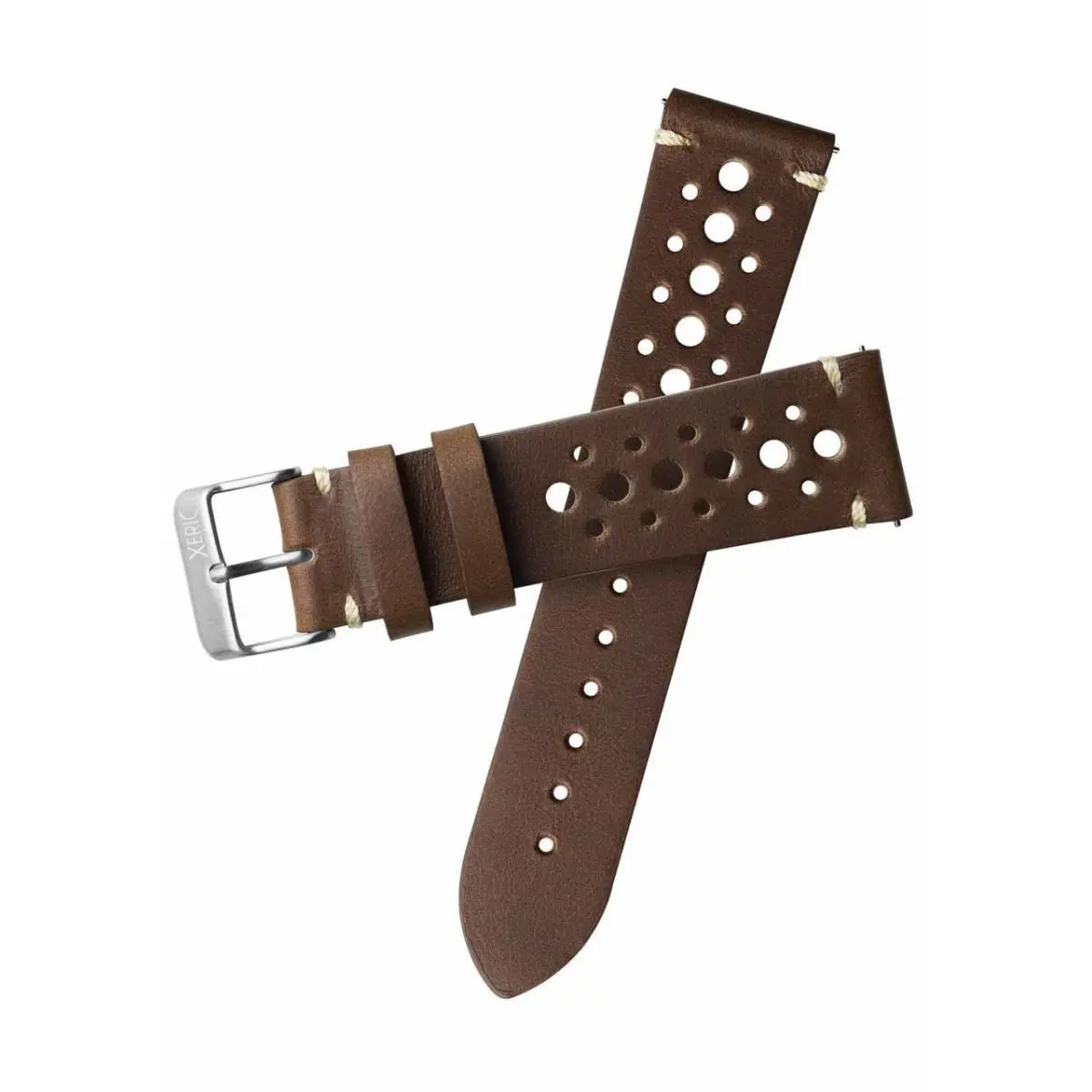 22mm Horween Leather Racing Brown Strap Silver Buckle by Xeric