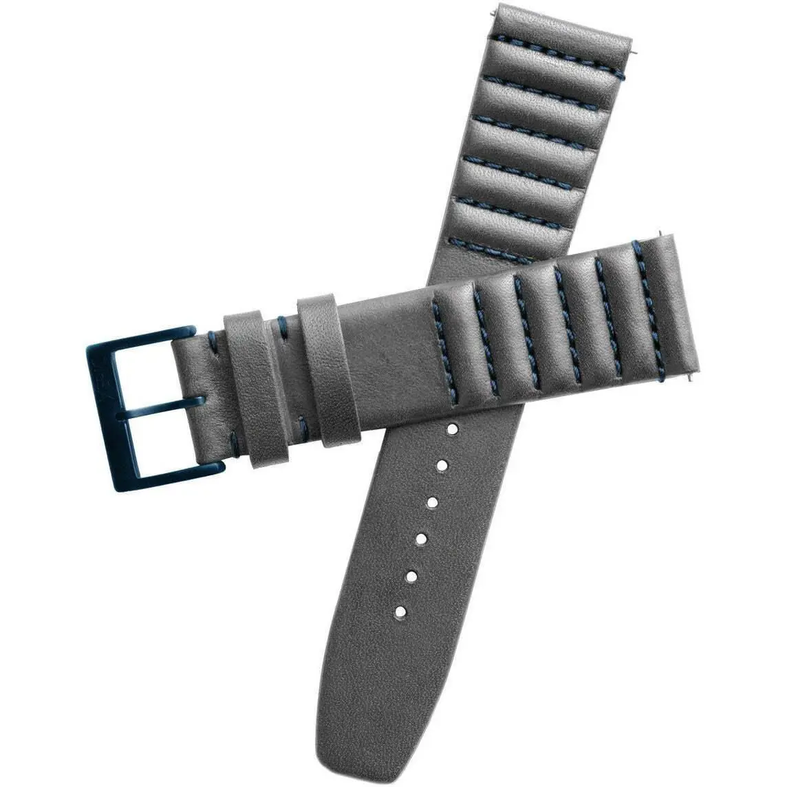 22mm Ribbed Italian Leather Gray Blue Strap with Blue Buckle by Xeric