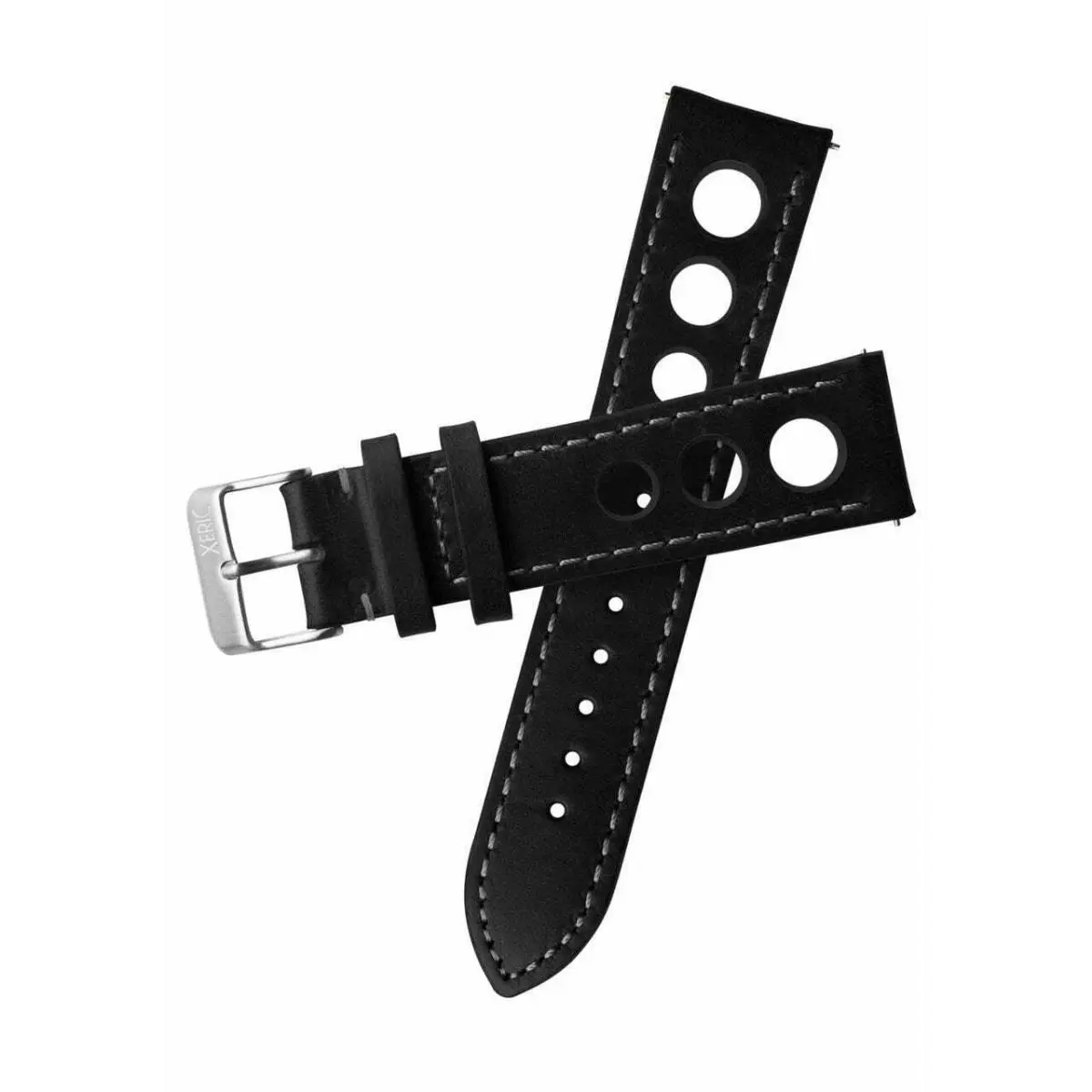 20mm Horween Leather Rally Black Charcoal Strap Silver Buckle by Xeric