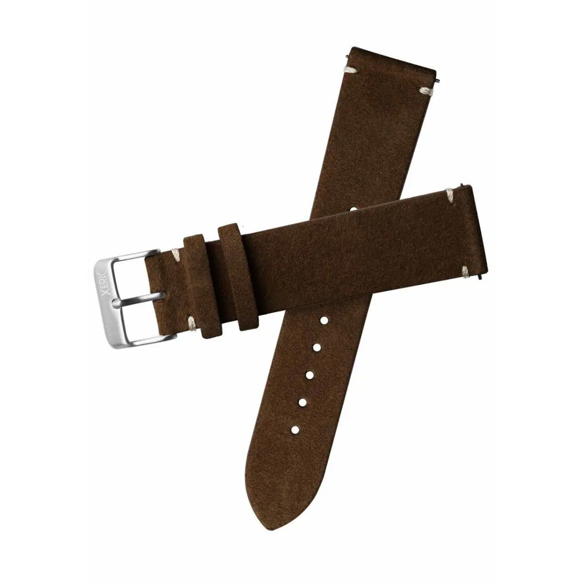22mm Italian Suede Dark Brown Strap Silver Buckle by Xeric