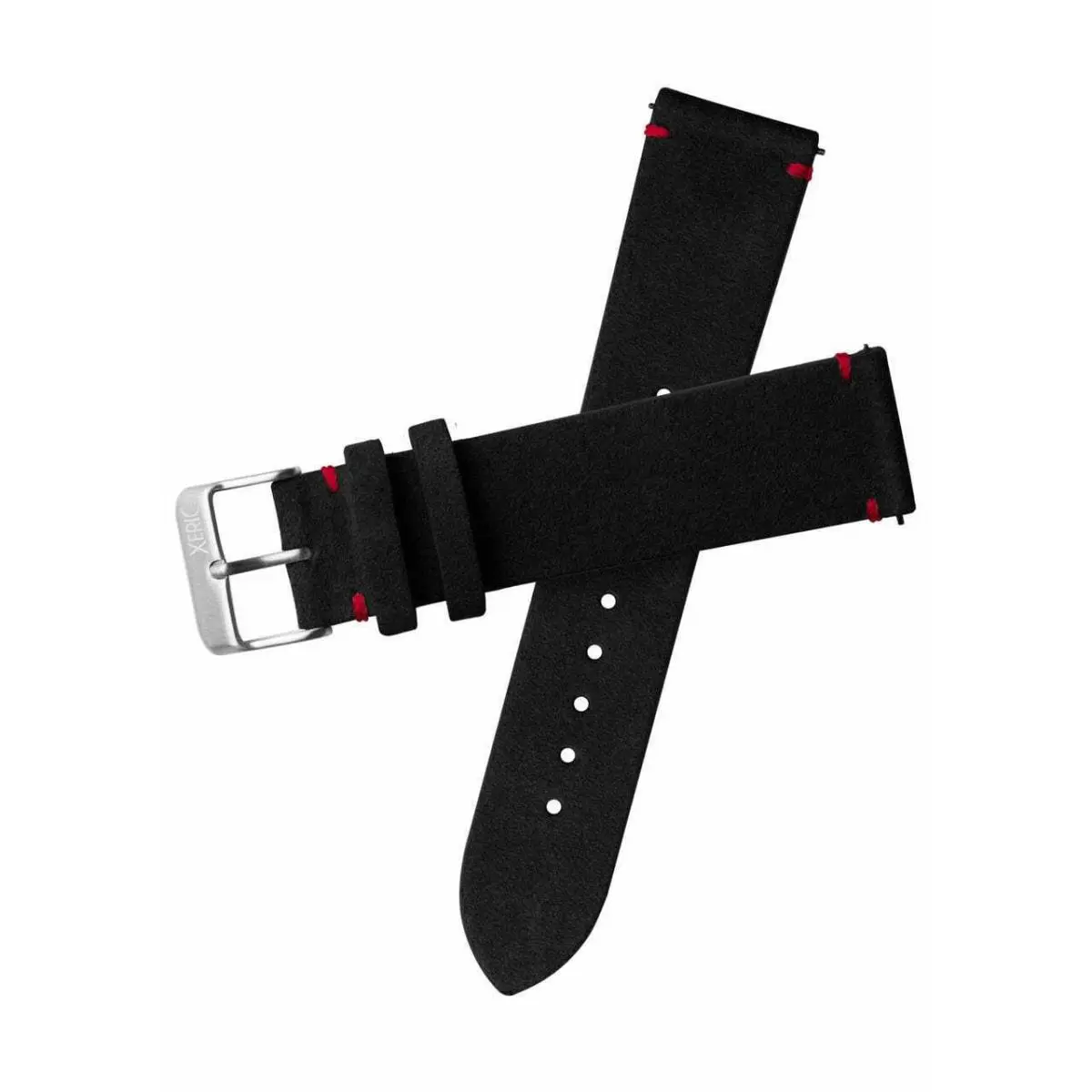 22mm Italian Suede Black Red Strap Silver Buckle by Xeric
